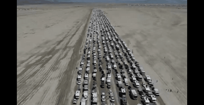 Queues because of Burning Man festival. The video goes viral!